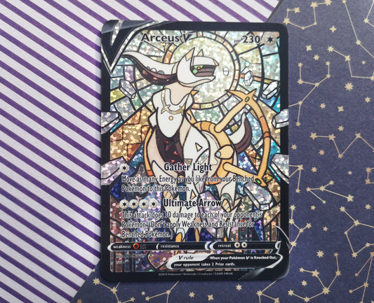 Holo Glitter Arceus / Custom holographic Pokémon card / V Card / Stained glass art