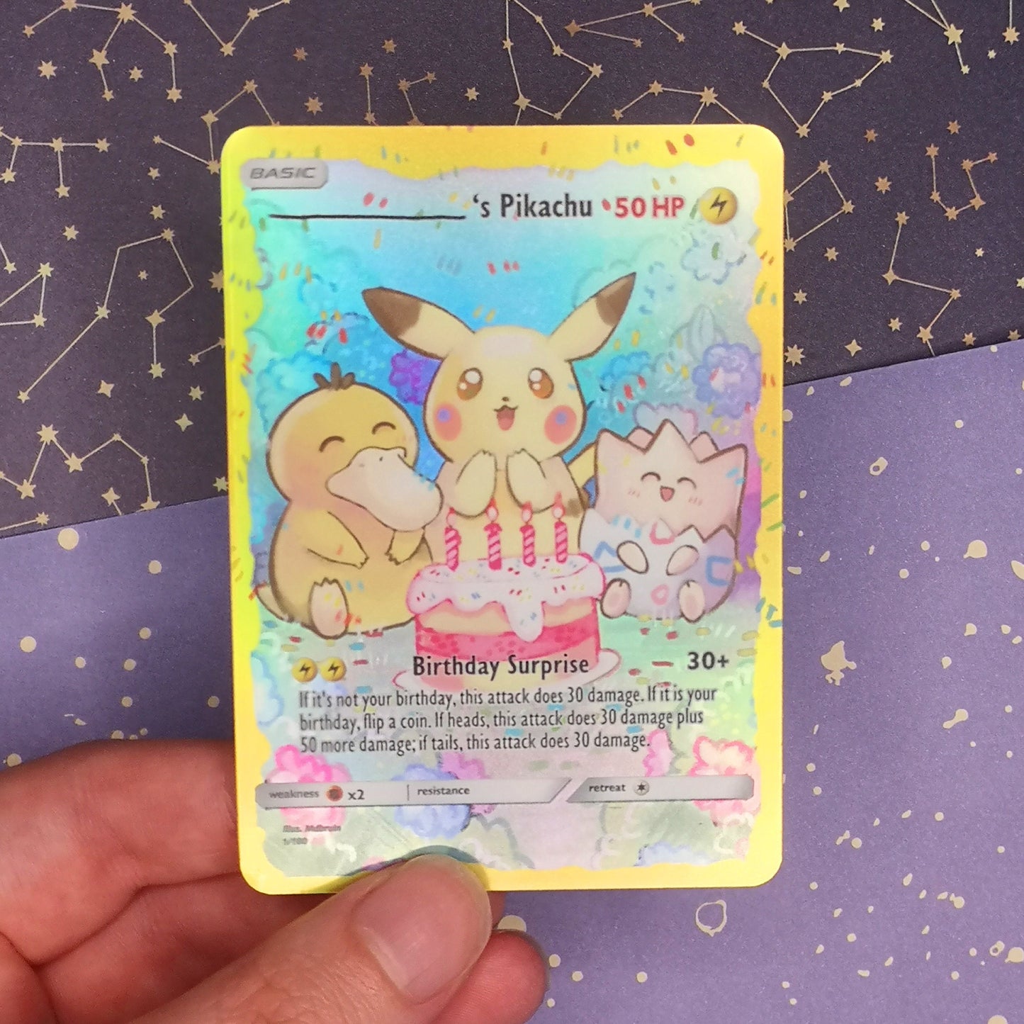 Holo pikachu birthday card / Custom holographic Pokmon card MarinkiArt Holo pikachu birthday card / Custom holographic Pokmon card MarinkiArt