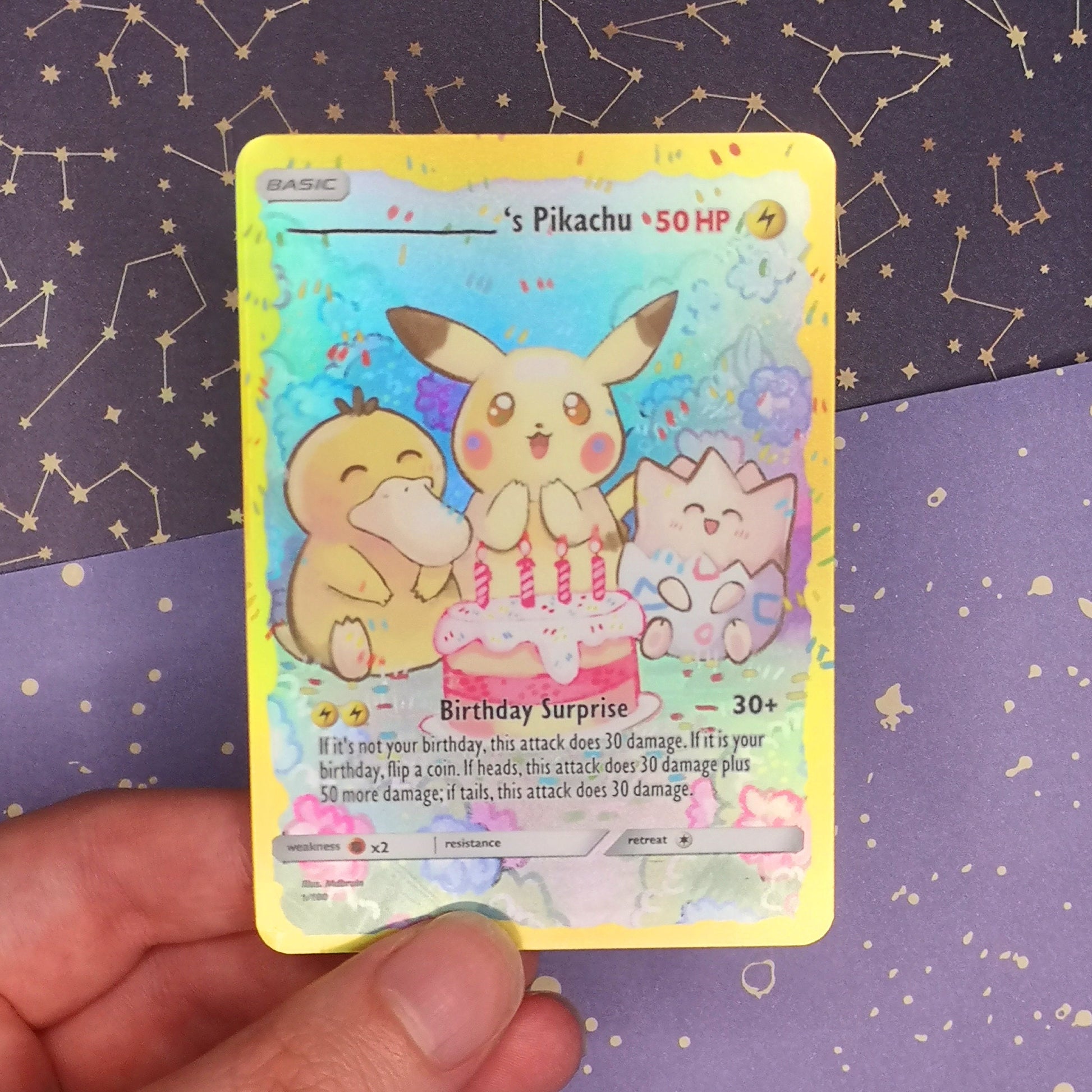 Holo pikachu birthday card / Custom holographic Pokmon card MarinkiArt Holo pikachu birthday card / Custom holographic Pokmon card MarinkiArt