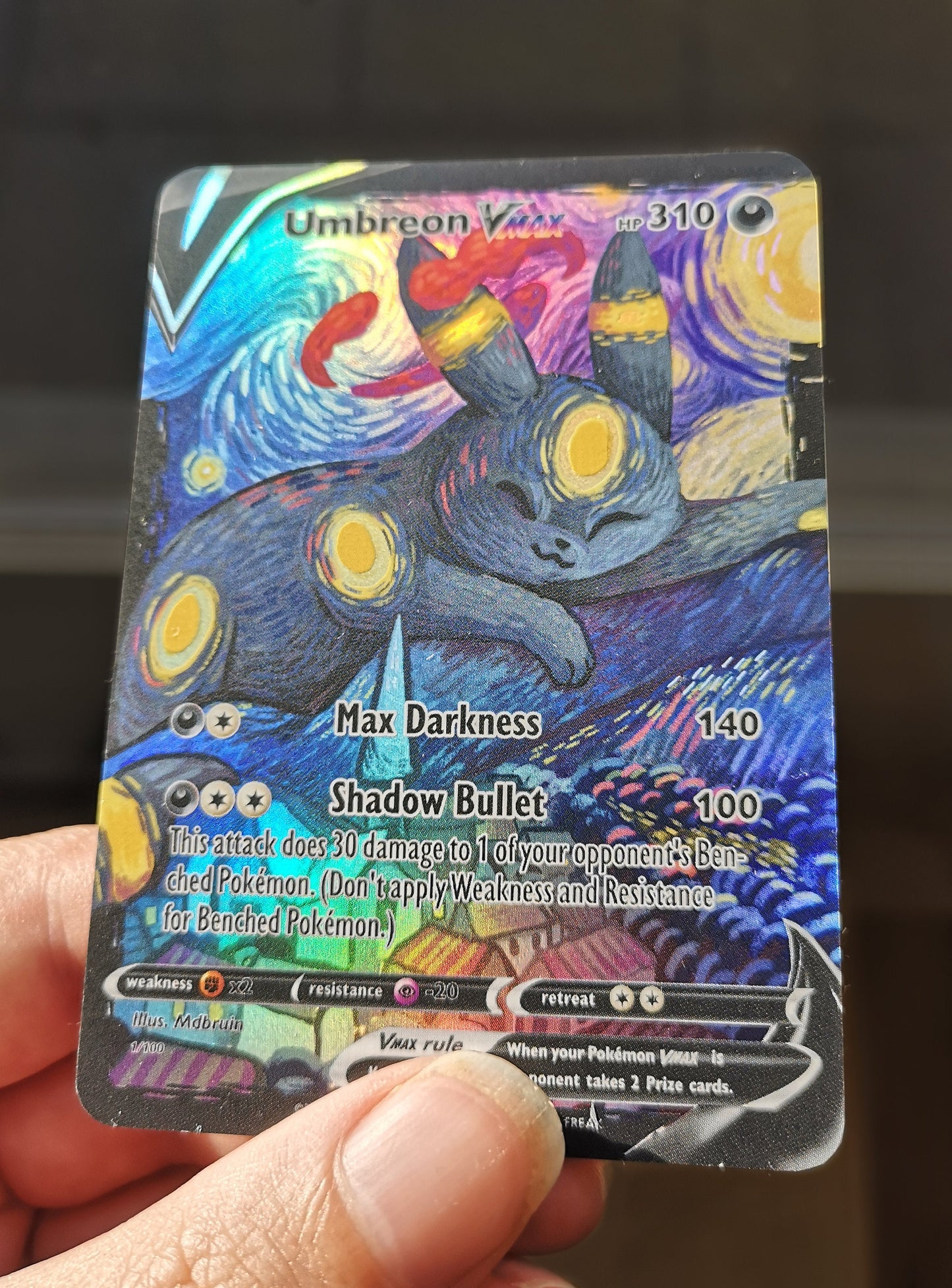 Holo Umbreon starry night or Espeon café terrace / Custom holographic Pokémon card / Vmax card