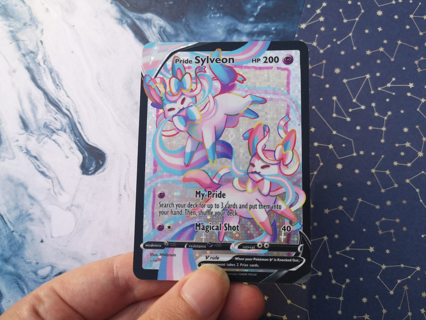 Holo Pride Sylveon / Custom holographic Pokémon card / V card