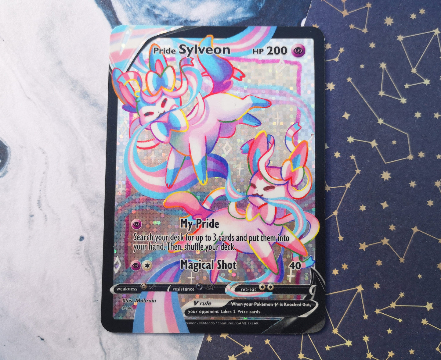 Holo Pride Sylveon / Custom holographic Pokémon card / V card
