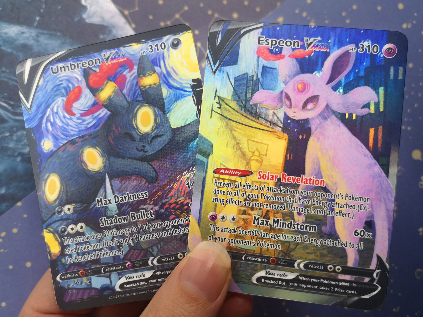 Holo Umbreon starry night or Espeon café terrace / Custom holographic Pokémon card / Vmax card