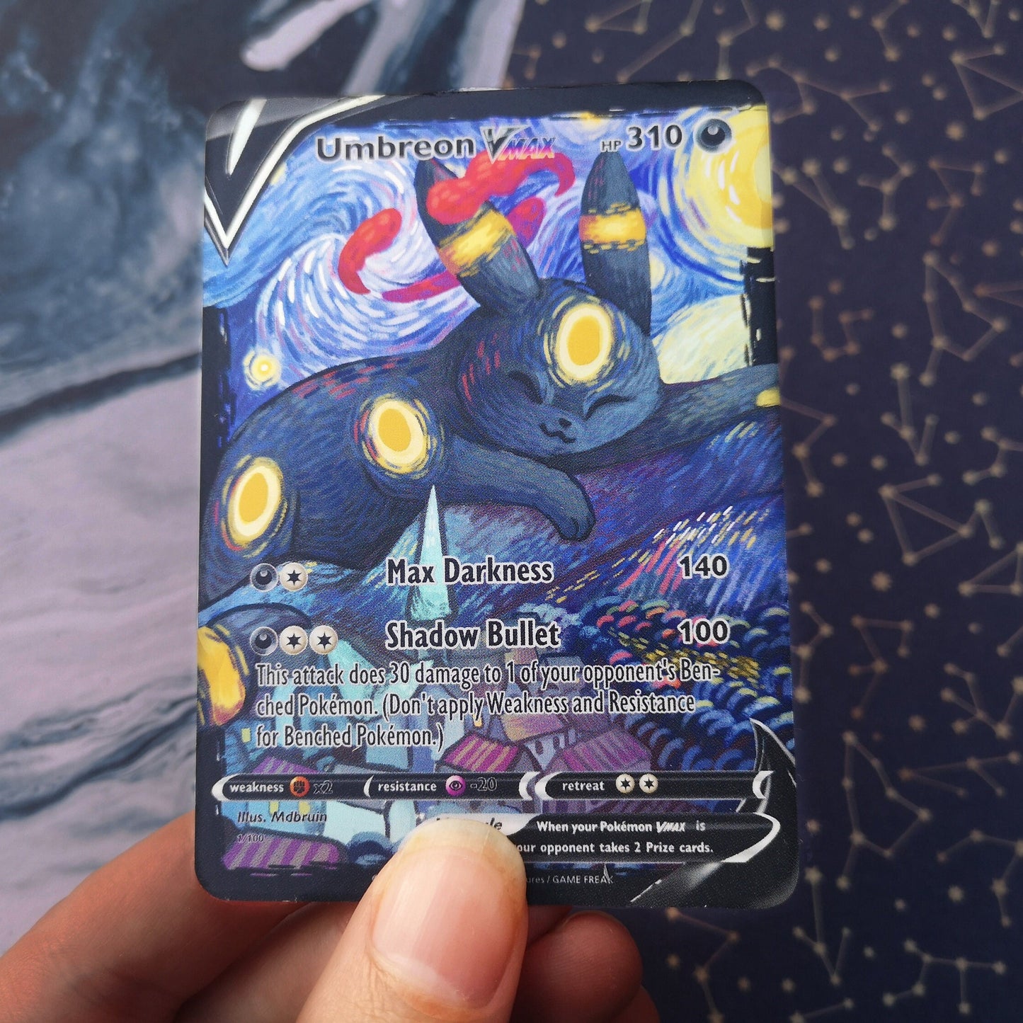 Holo Umbreon starry night or Espeon café terrace / Custom holographic Pokémon card / Vmax card