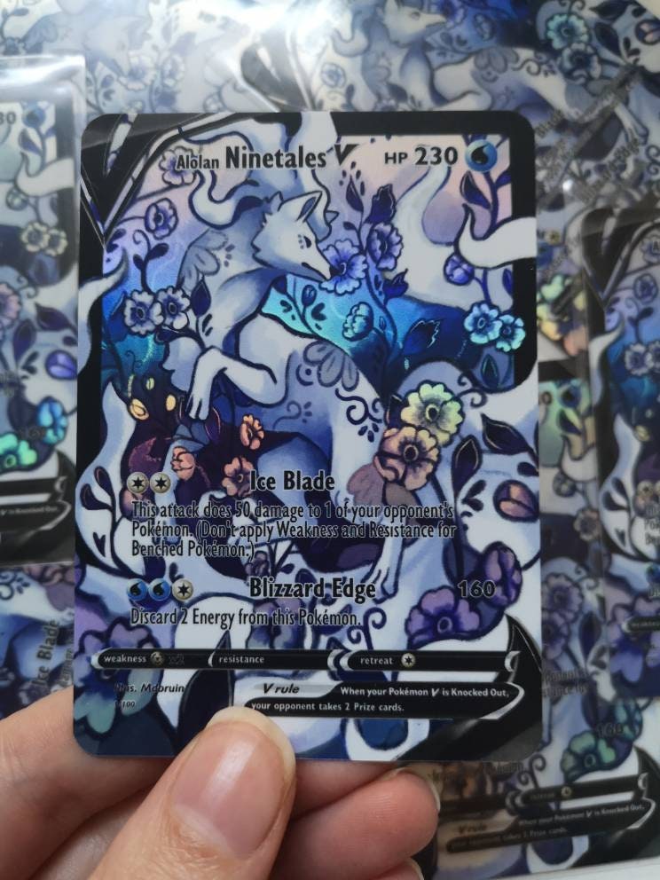 Alolan Ninetales holographic pokemon card / fake custom card / Vcard –  MarinkiArt