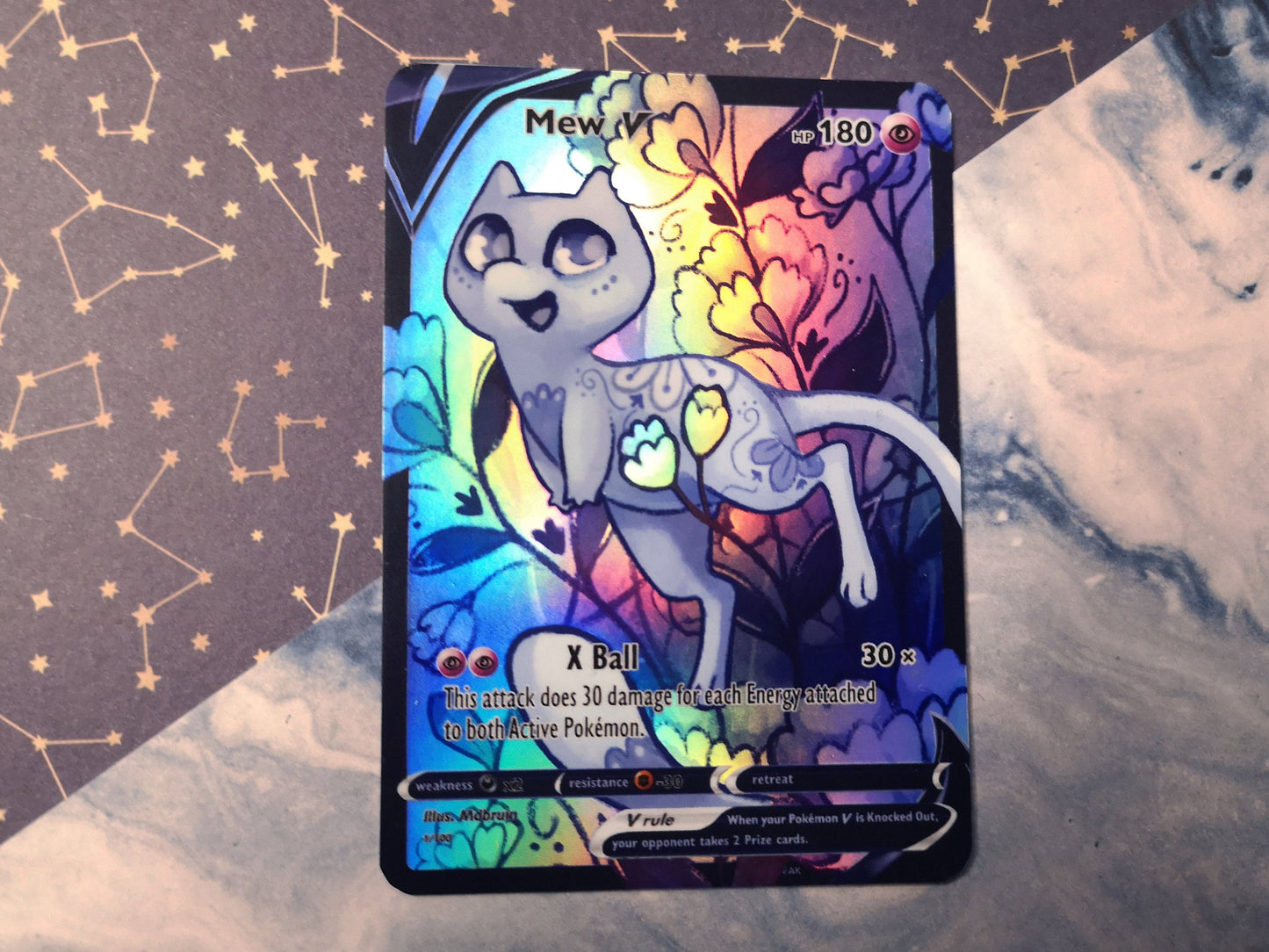 Shiny Mew holographic pokemon card / Custom holographic Pokémon card / V card