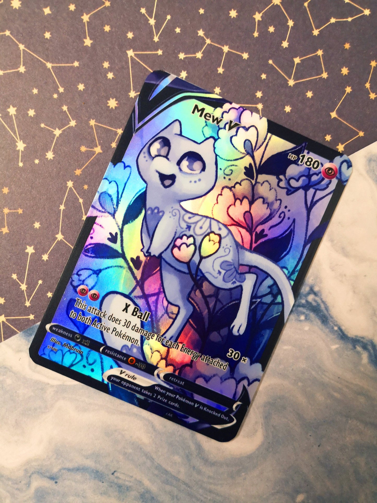 Shiny Mew holographic pokemon card / Custom holographic Pokémon card / V card