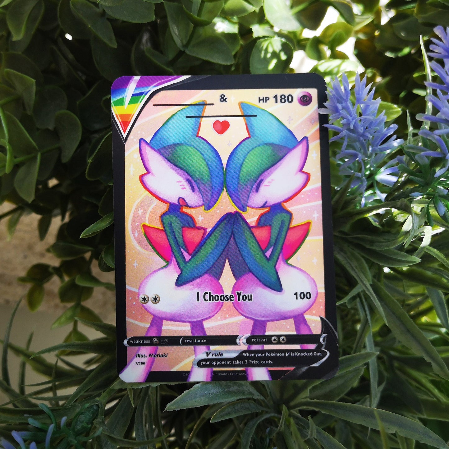 Holo Pride Gardevoir and Gallade / Custom holographic Pokémon card / Valentine card / V card