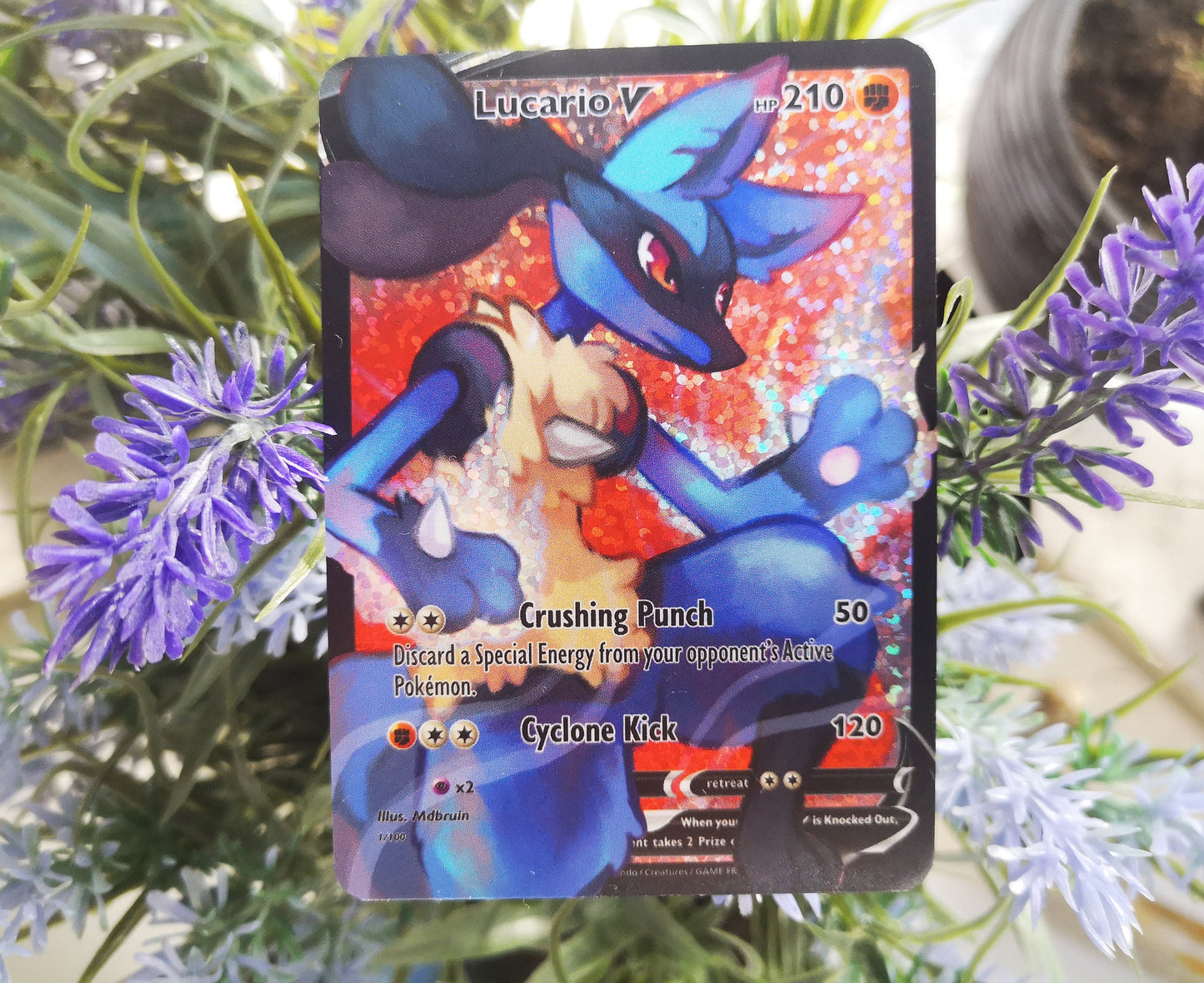 Holo Lucario / Custom holographic Pokémon card / V card