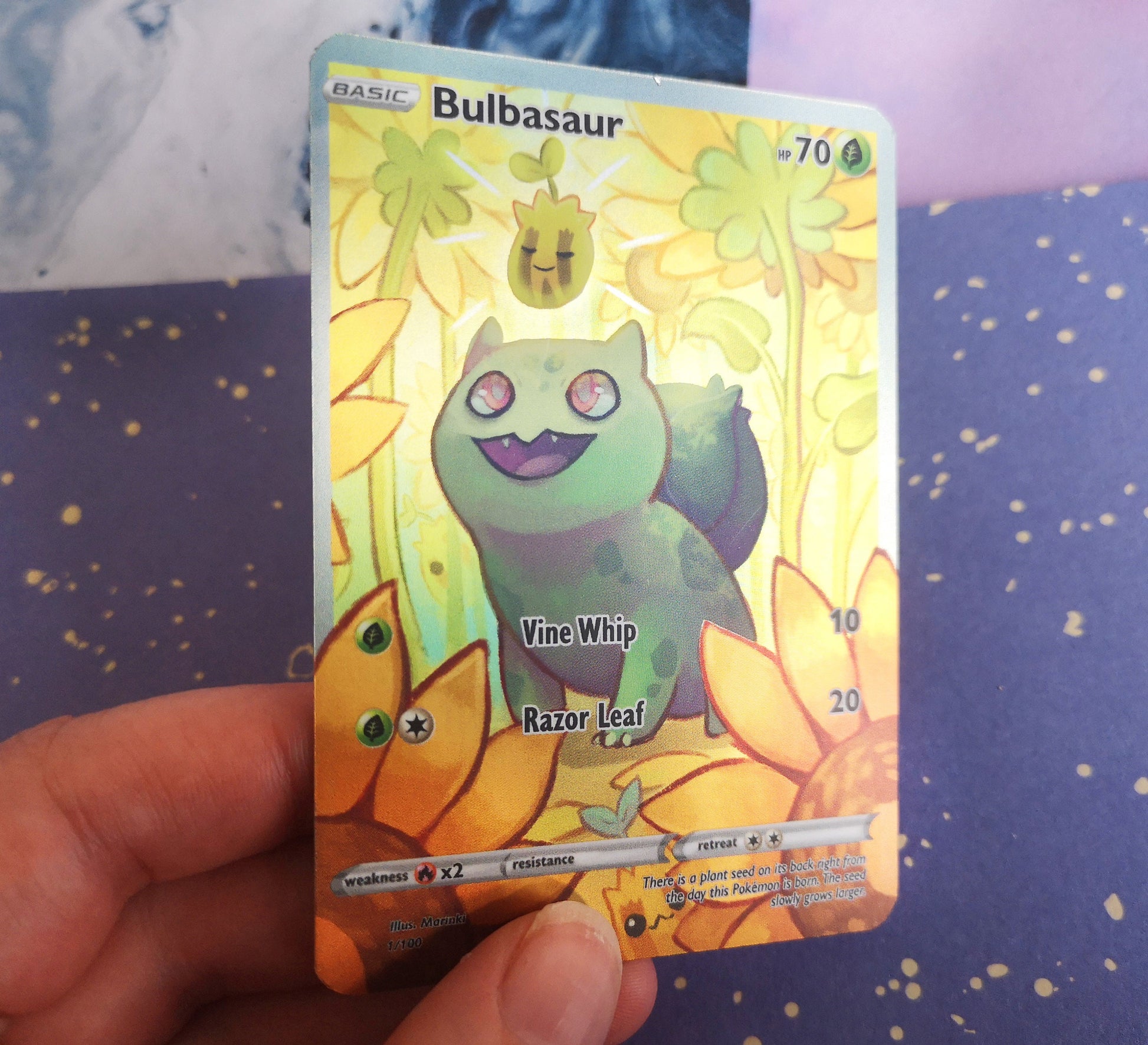 basic bulbasaur pokemon card Holo Bulbasaur / Custom holographic Pokémon card / basic card – MarinkiArt