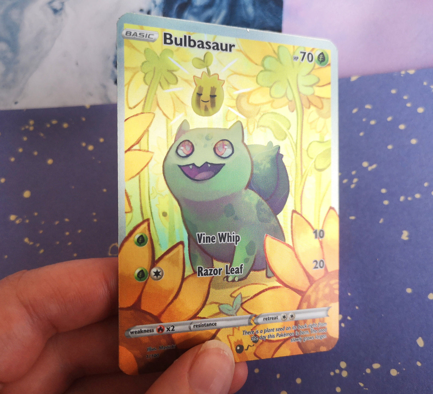Holo Bulbasaur / Custom holographic Pokémon card / basic card