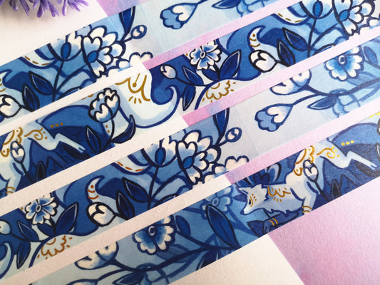 Cute blue ninetail fox  - Gold Foil Washi Tape - 2cmx1000cm