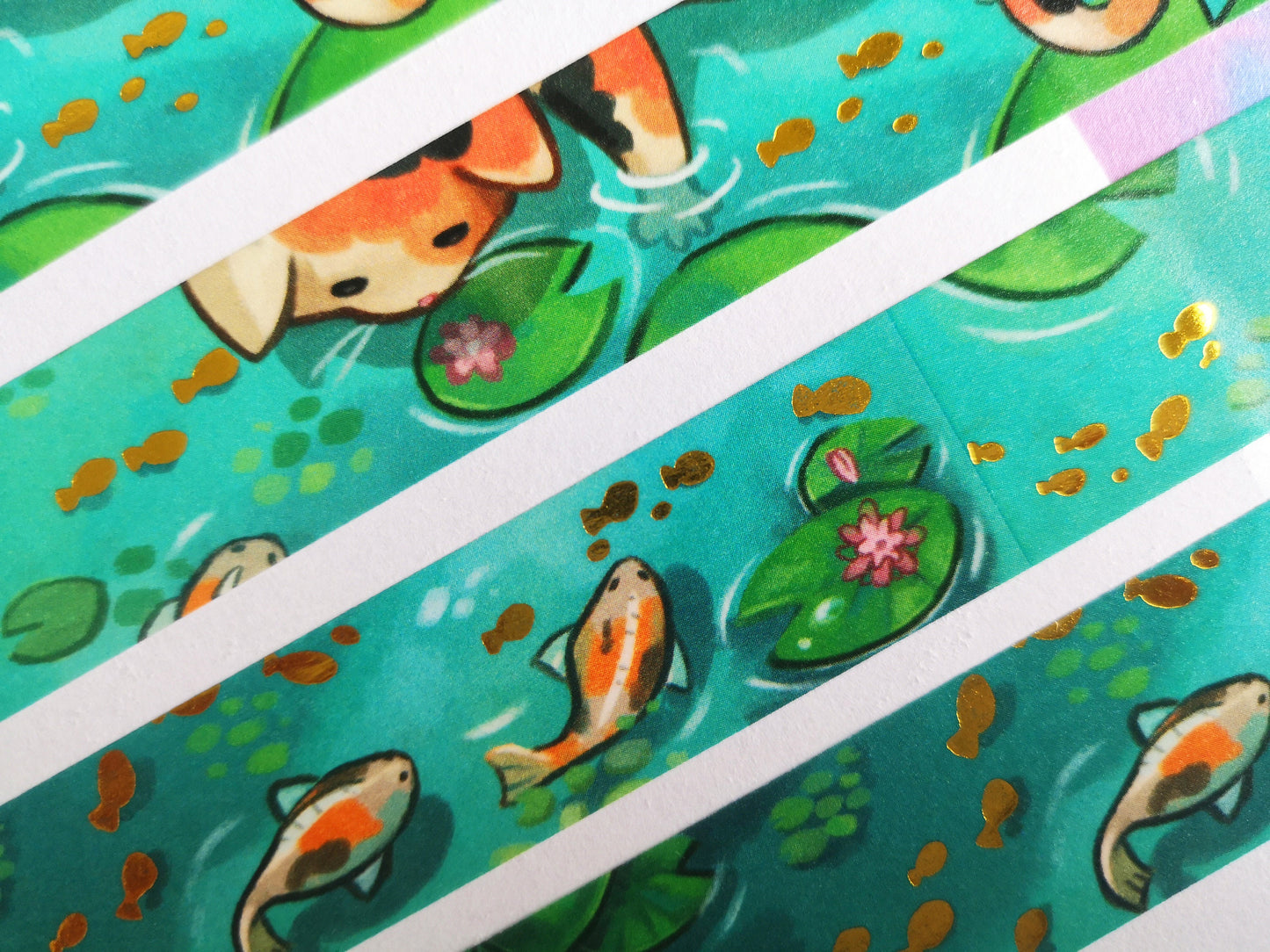 Cute calico cat and koi animal - Gold Foil Washi Tape - 2cmx1000cm