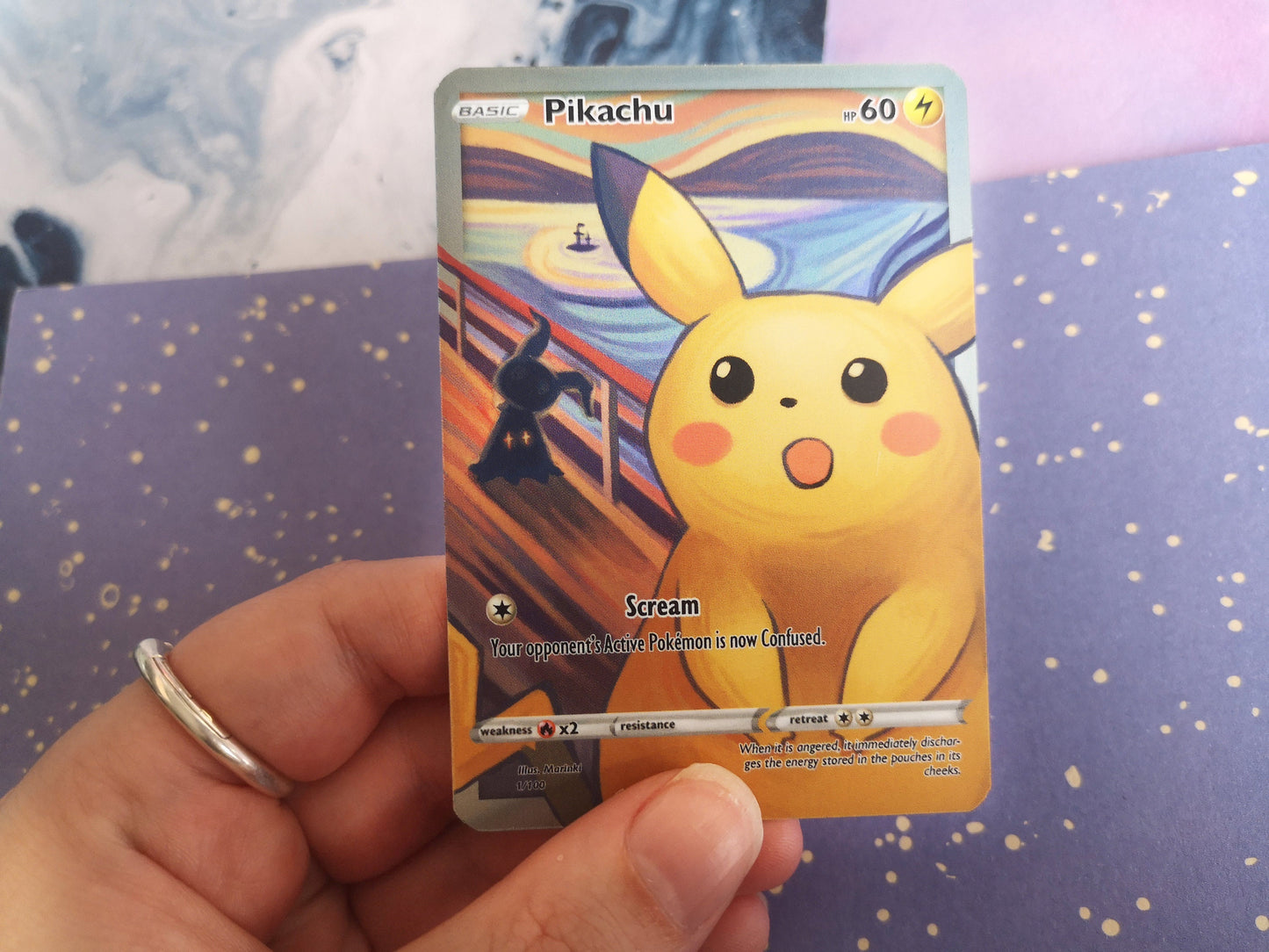 Holo the scream pikachu pokemon card/ Custom holographic Pokémon card / basic card / meme