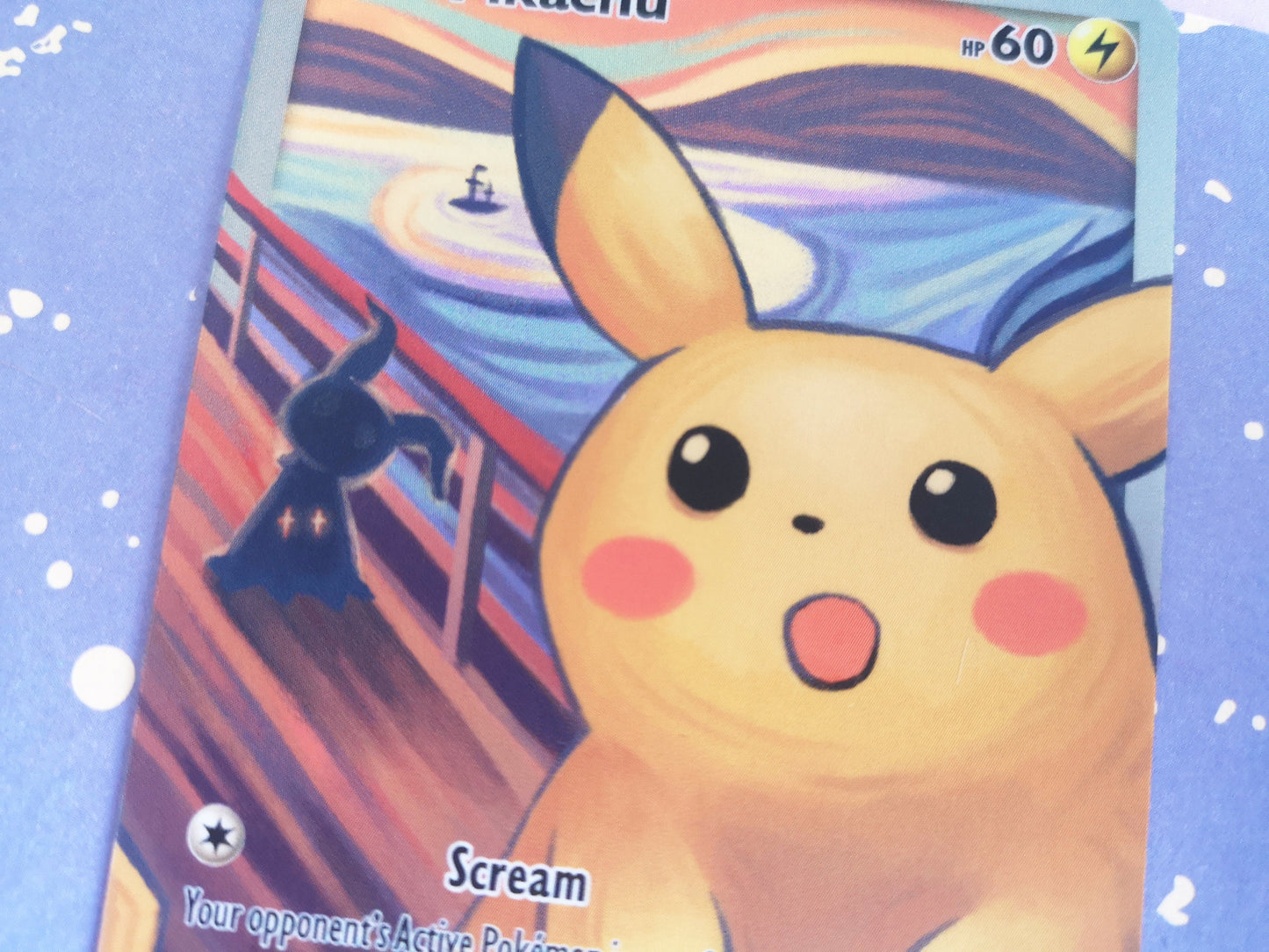 Holo the scream pikachu pokemon card/ Custom holographic Pokémon card / basic card / meme