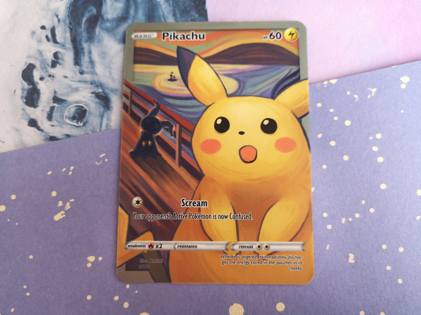 Holo the scream pikachu pokemon card/ Custom holographic Pokémon card / basic card / meme