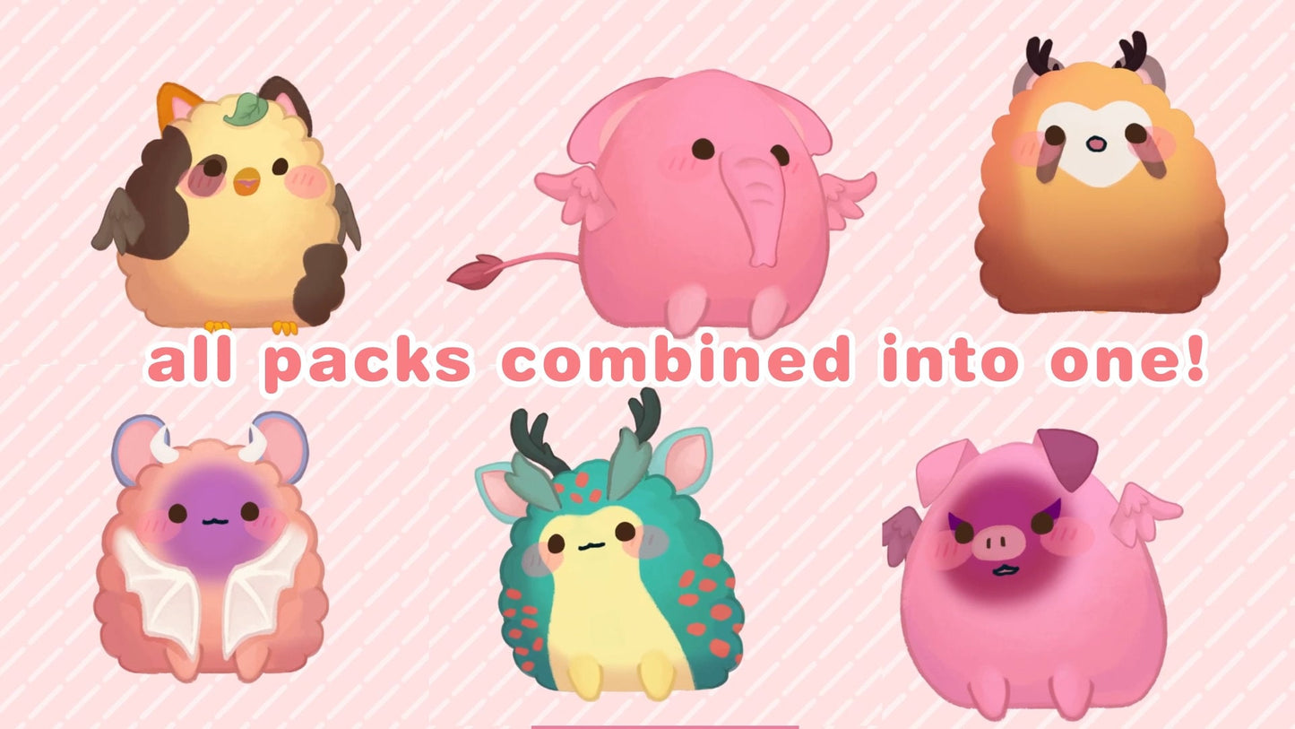 Customizable Vtuber - Blop Combo Pack all my blop packs in one - cat, dog, fox, racoon, cow and more - Fully Body/Fully rigged Live2D Avatar