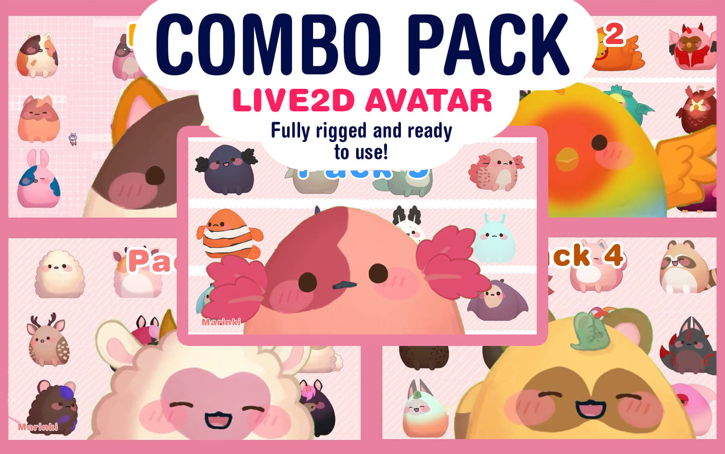 Customizable Vtuber - Blop Combo Pack all my blop packs in one - cat, dog, fox, racoon, cow and more - Fully Body/Fully rigged Live2D Avatar