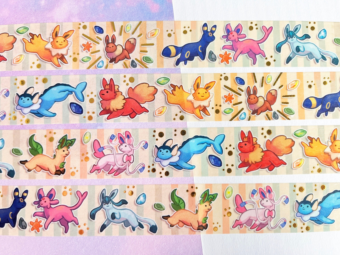 Pokémon eeveelution - Gold Foil Washi Tape - 2cmx1000cm - Umbreon, Espeon, Eevee, Sylveon, Flareon, Vaporeon, Jolteon, Glaceon, Leafeon