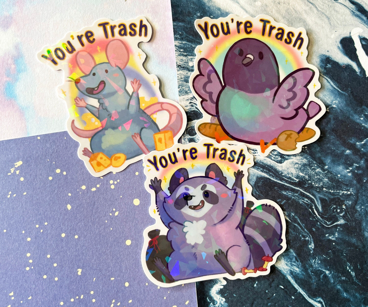 Mean you're trash raccoon rat or pigeon stickers | cute animal stickers | 8CM holographic Sticker Vinyl