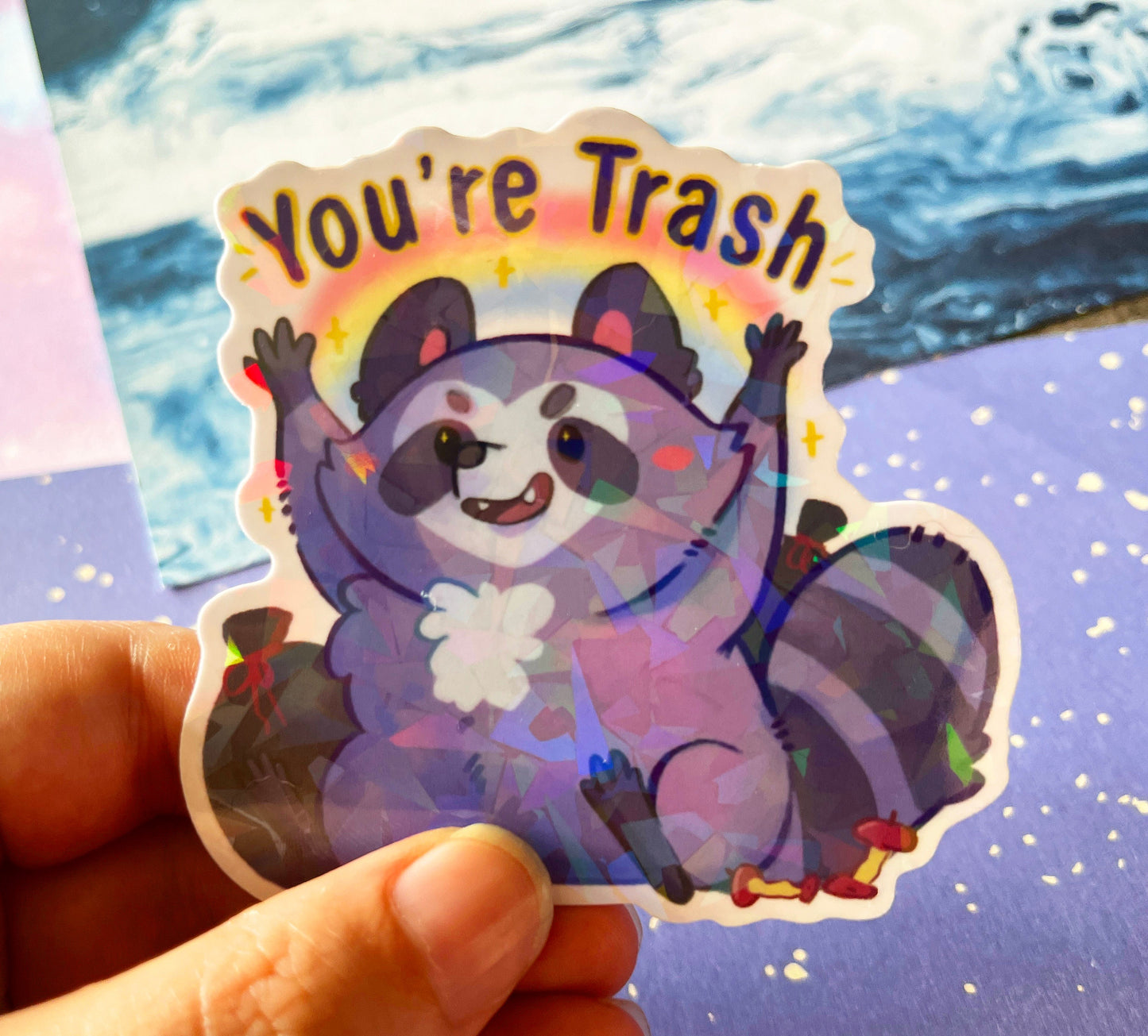 Mean you're trash raccoon rat or pigeon stickers | cute animal stickers | 8CM holographic Sticker Vinyl