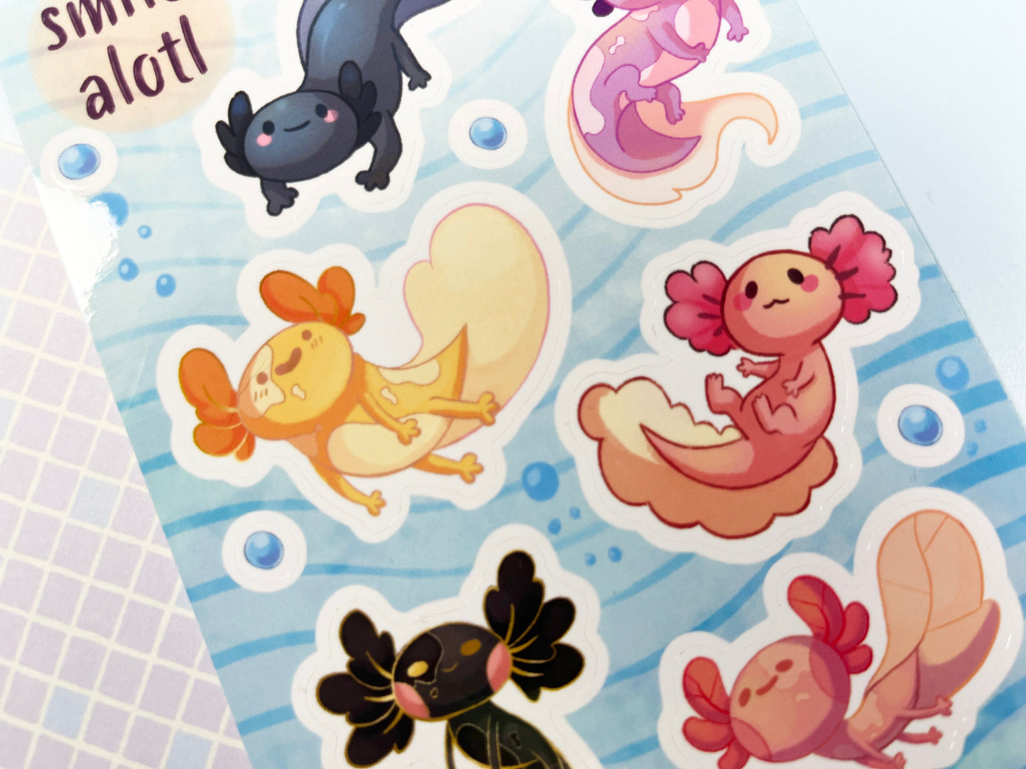 axolotl holographic sticker sheet notes stickers, Stickers for ipad, laptop, Decorative stickers