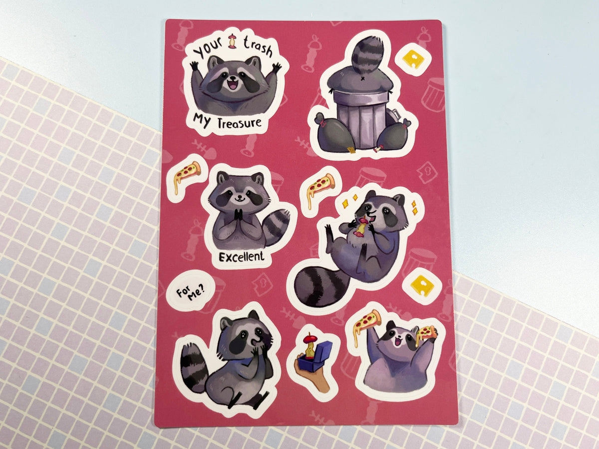 Cute Adorable Racoon Sticker Sticker sheet cute Raccoon / A6 – MarinkiArt