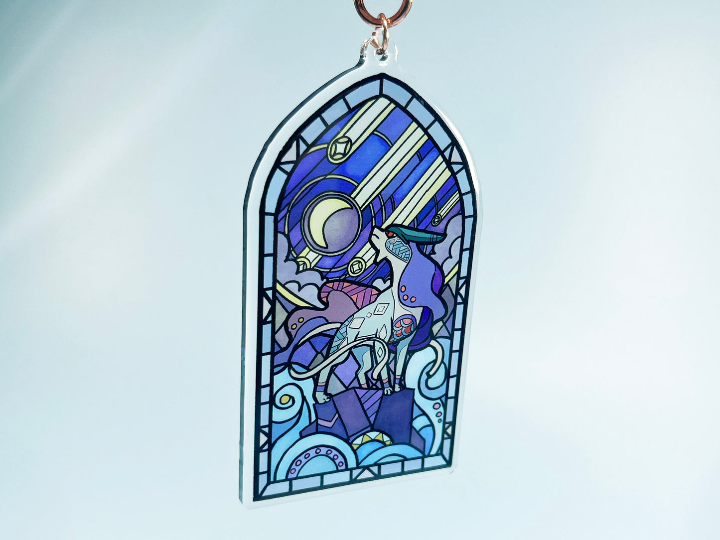 Big Acrylic Pokemon stained glass suicune Charm / bouble sided / HUGE 11 cm /