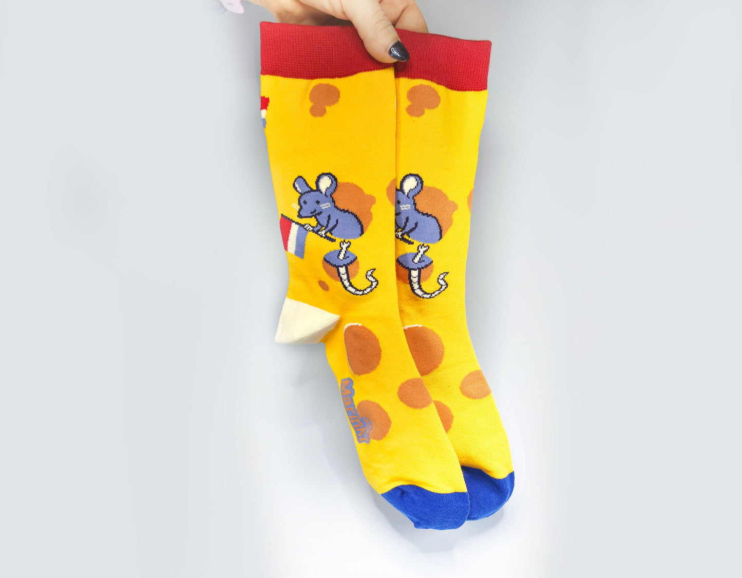 Cute mouse and cheese socks - Cotton Socks EU 38-41, US Men 6 - 9,5, US Women 7,5 - 11,5