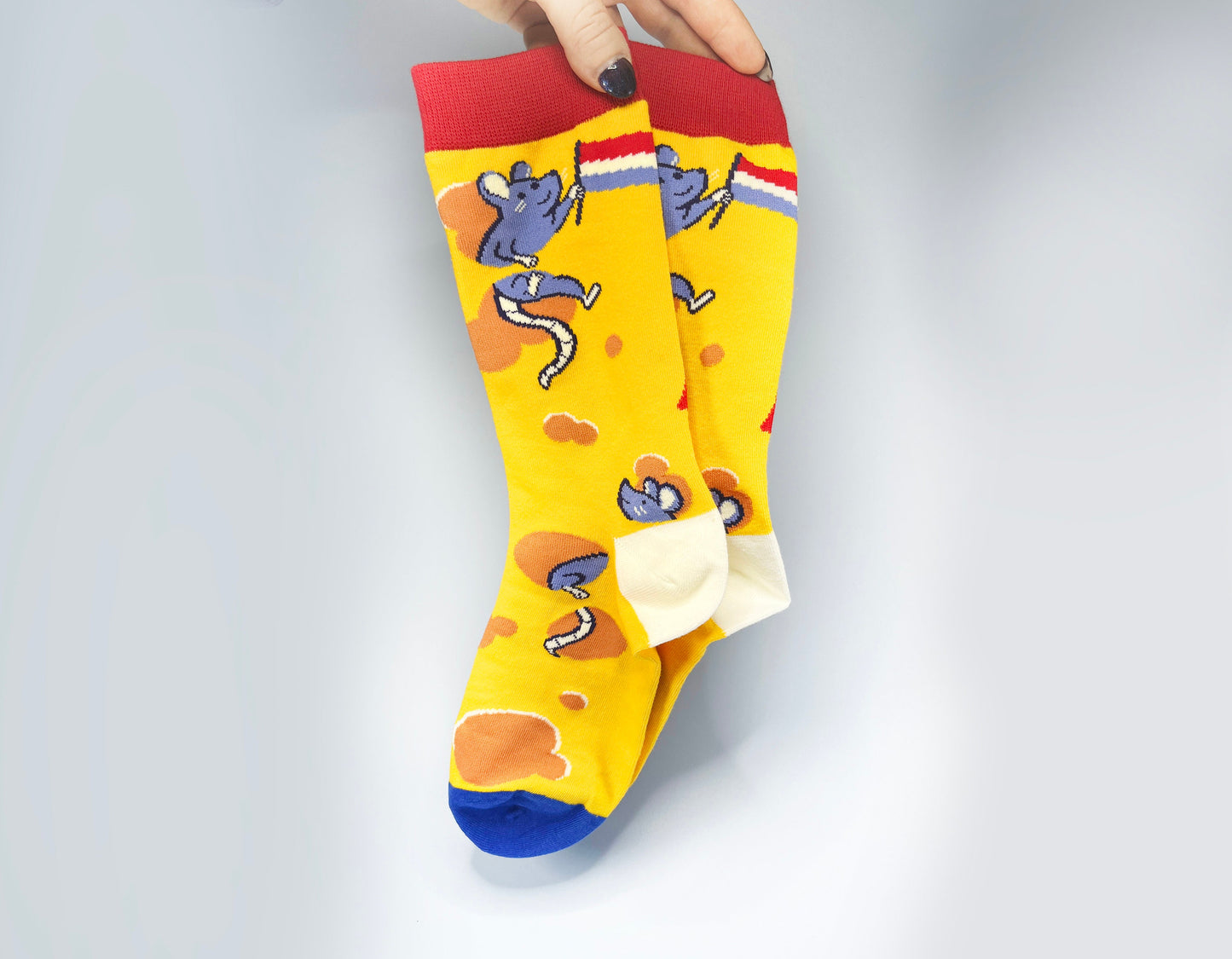 Cute mouse and cheese socks - Cotton Socks EU 38-41, US Men 6 - 9,5, US Women 7,5 - 11,5