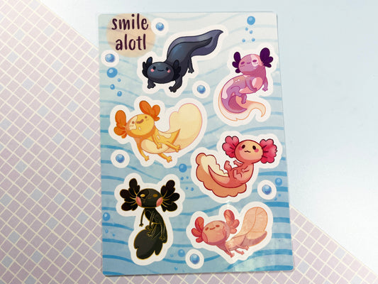 axolotl holographic sticker sheet notes stickers, Stickers for ipad, laptop, Decorative stickers