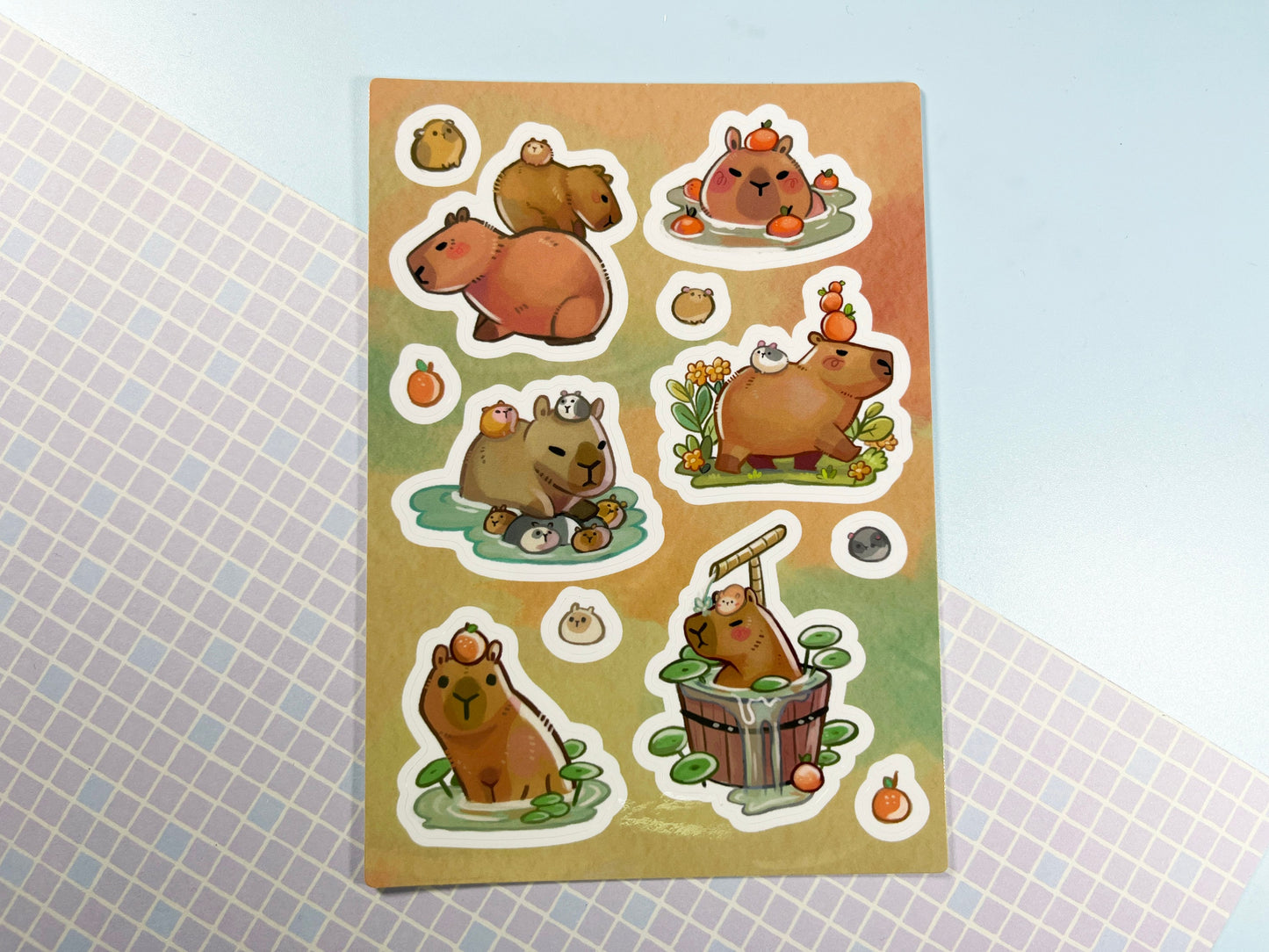 cute Capybara Sticker sheet  / size A6