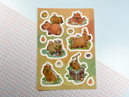 cute Capybara and Guinea pig Sticker sheet  / size A6