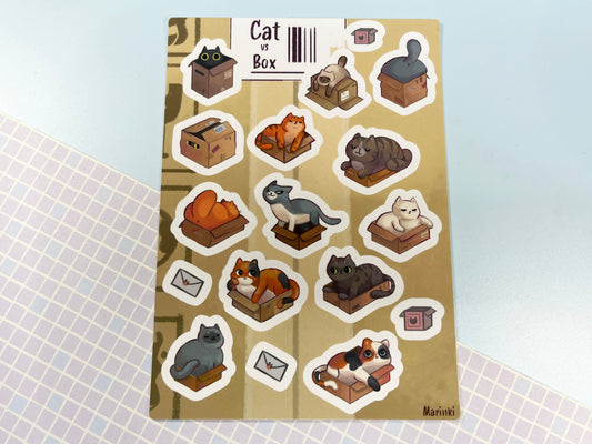 Cute cat vs box Sticker sheet / great for cute postal stickers  / size A6