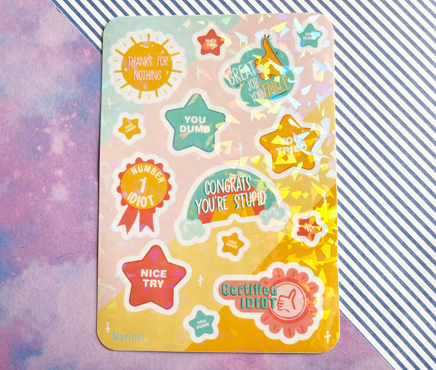 Mean funny sticker sheet / congrats you're stupid, you tried, you get a star  / size A6