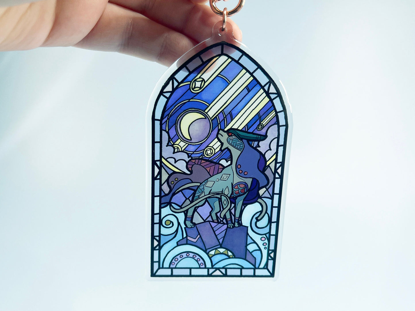 Big Acrylic Pokemon stained glass suicune Charm / bouble sided / HUGE 11 cm /