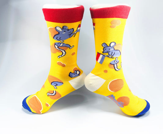 Cute mouse and cheese socks - Cotton Socks EU 38-41, US Men 6 - 9,5, US Women 7,5 - 11,5