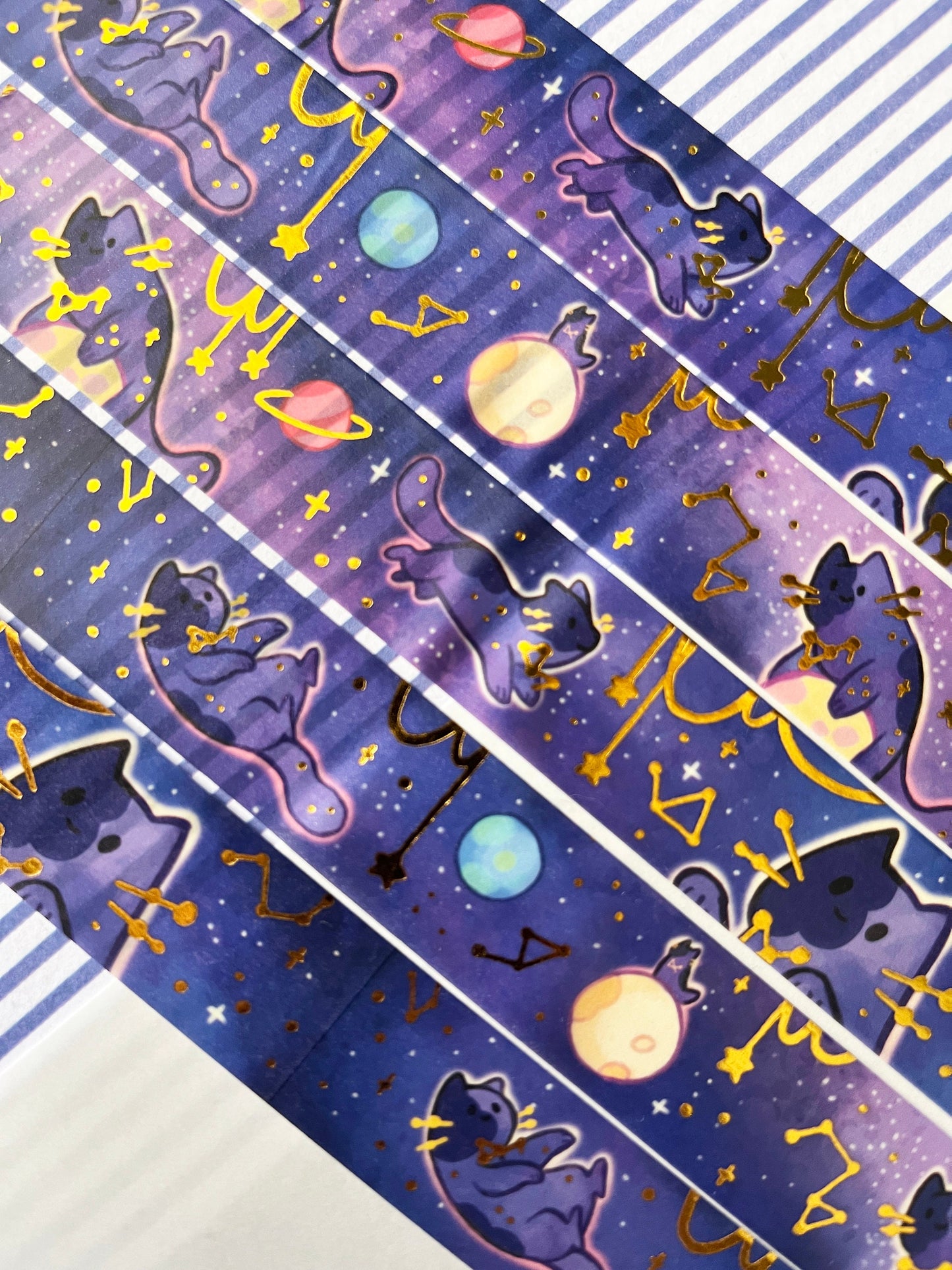 Space cat planets and stars - Gold Foil Washi Tape - 2cmx1000cm