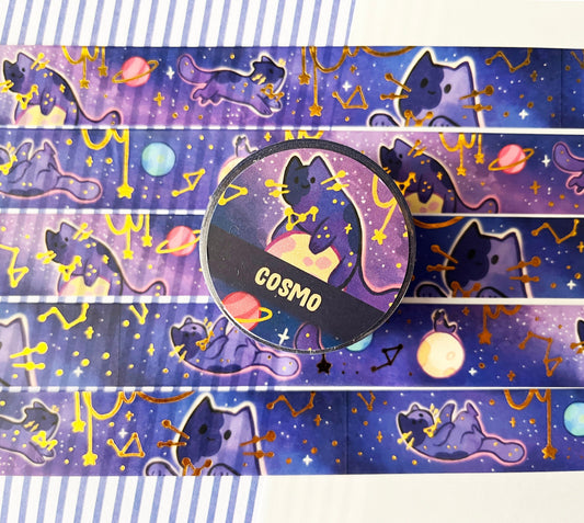 Space cat planets and stars - Gold Foil Washi Tape - 2cmx1000cm