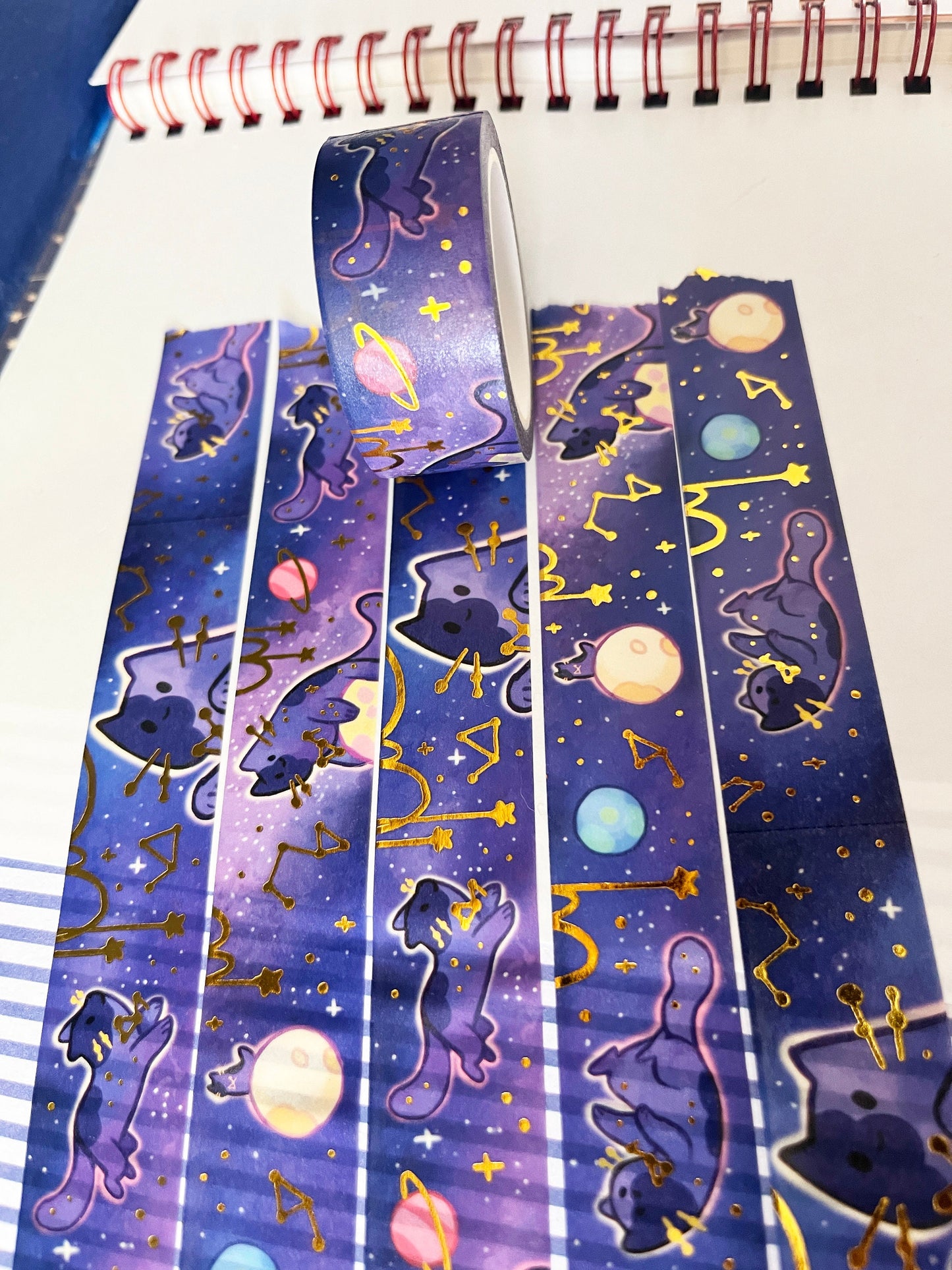 Space cat planets and stars - Gold Foil Washi Tape - 2cmx1000cm