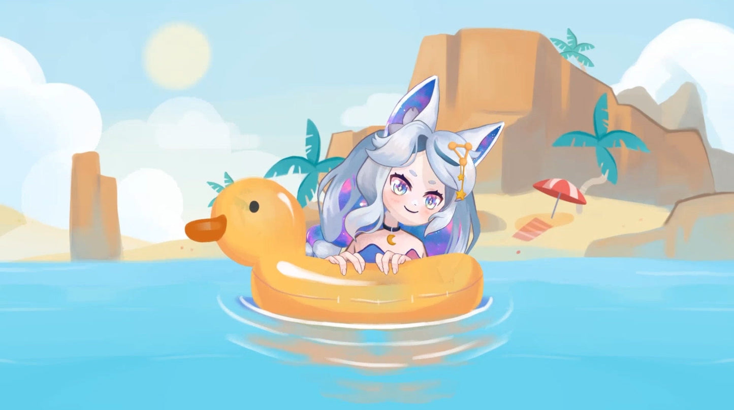 vtuber asset | Summer pool floatie & animated beach and pool background |  | Live2D version |