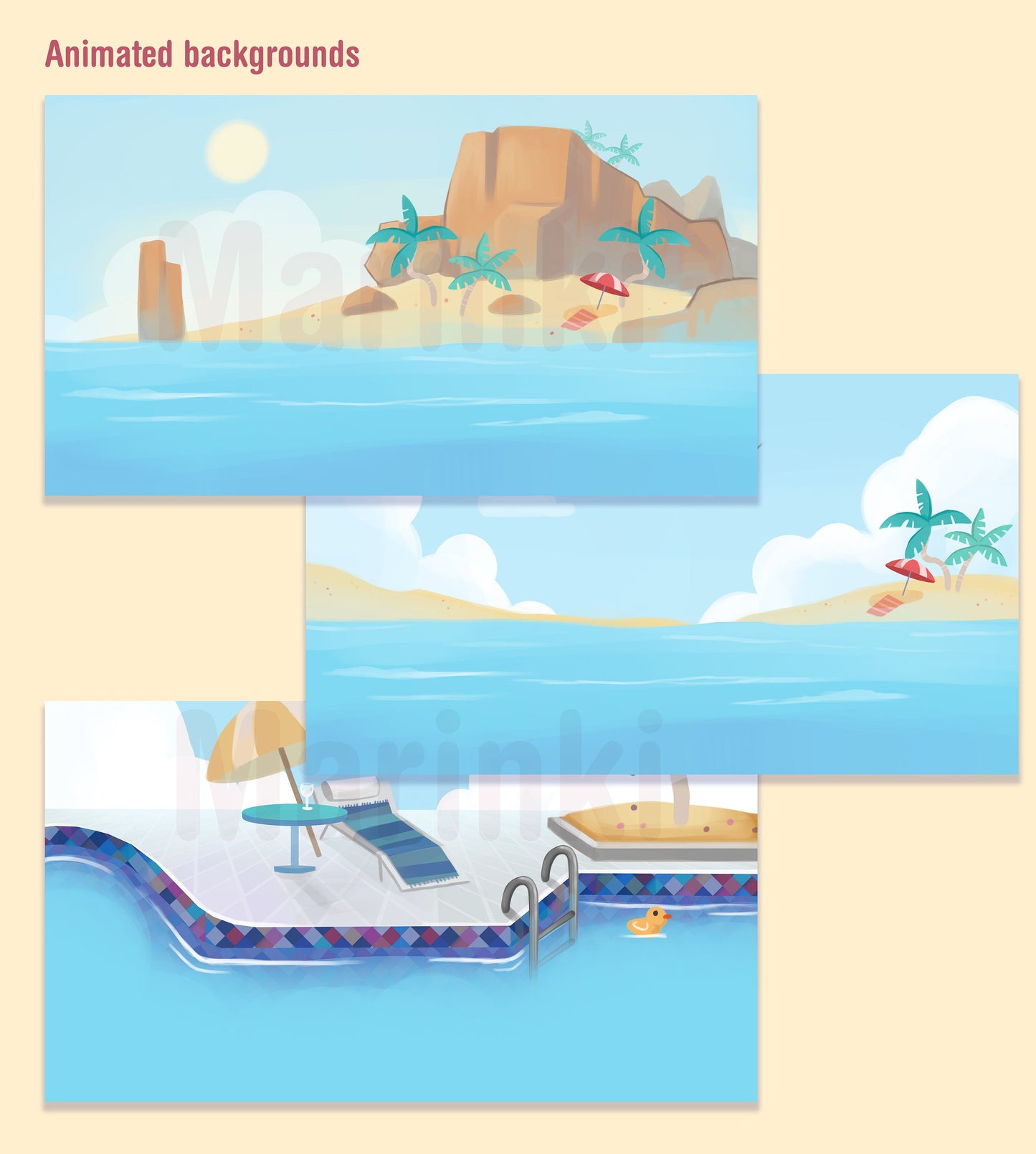vtuber asset | Summer pool floatie & animated beach and pool background |  | Live2D version |