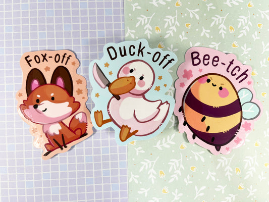 Cute mean animal sticker | fox, duck, bee  | 8CM Sticker Vinyl