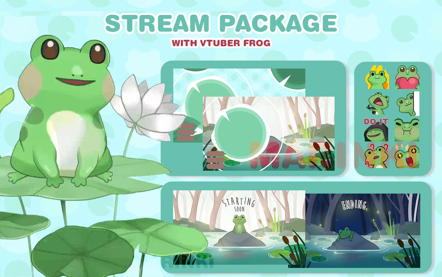 Cute Frog Stream Overlay & frog vtuber model | frog emotes | Cozy Stream Overlay |