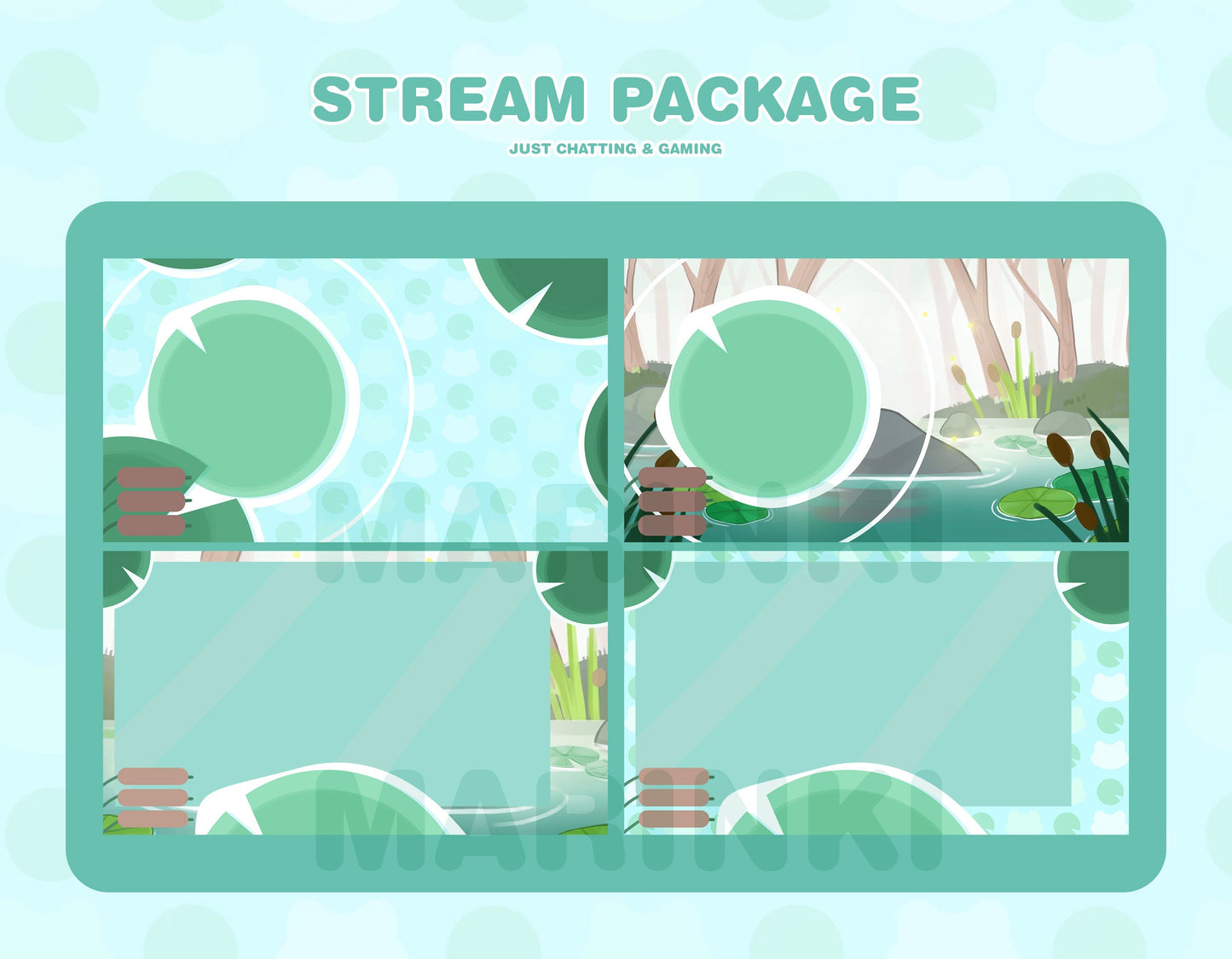 Cute Frog Stream Overlay & frog vtuber model | frog emotes | Cozy Stream Overlay |