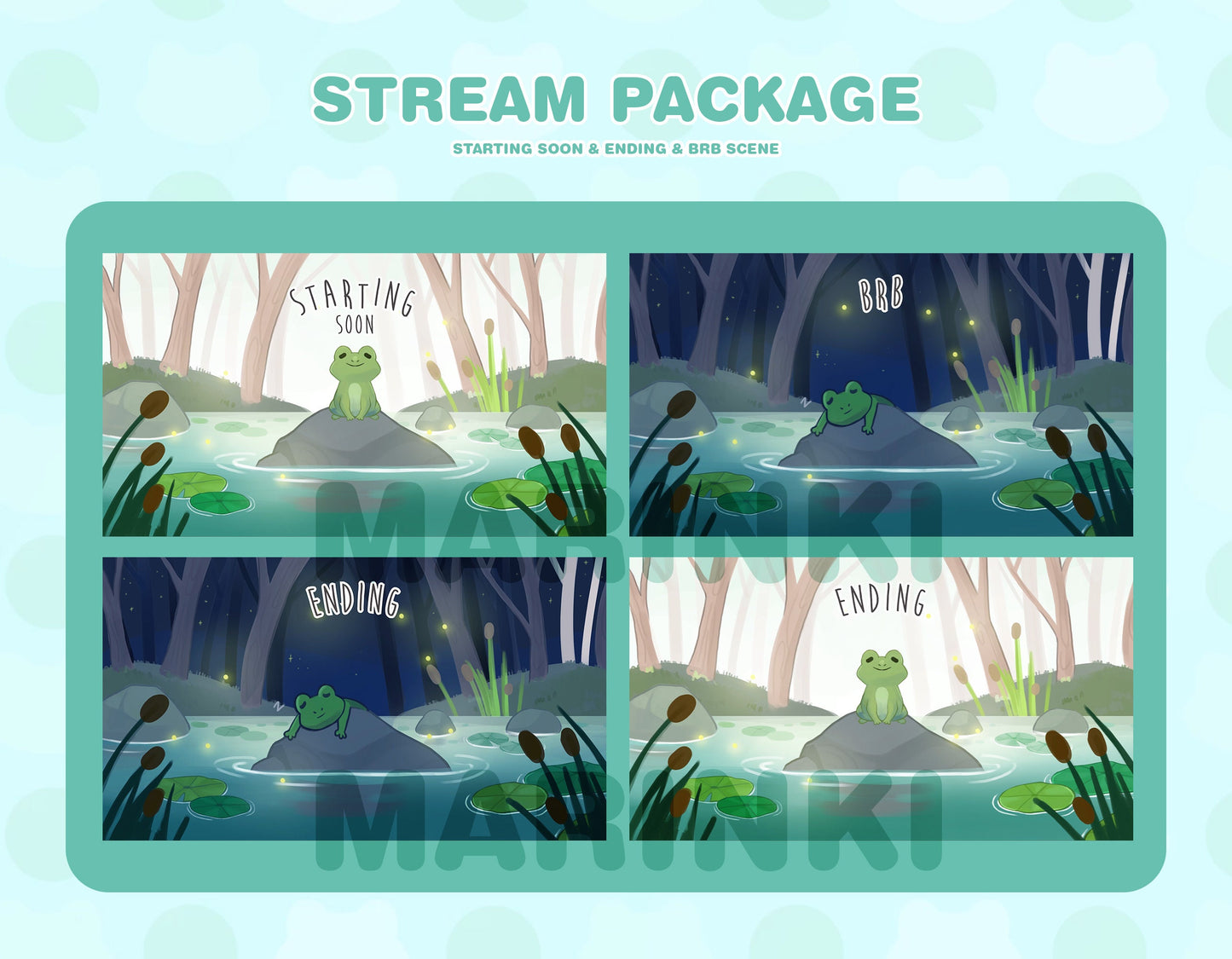 Cute Frog Stream Overlay & frog vtuber model | frog emotes | Cozy Stream Overlay |