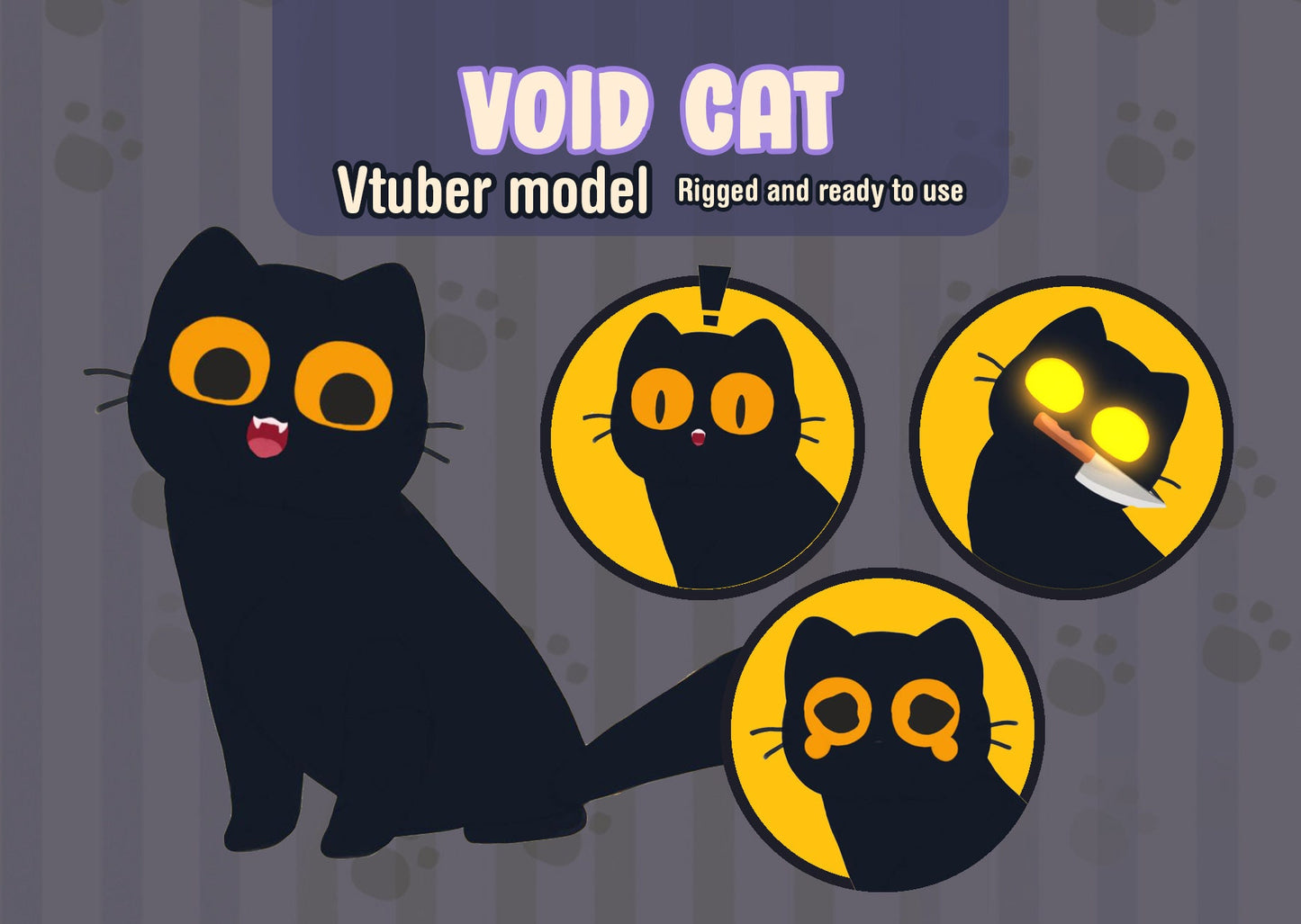 Vtuber - Void cat black cat - Fully Body/Fully rigged Live2D Avatar