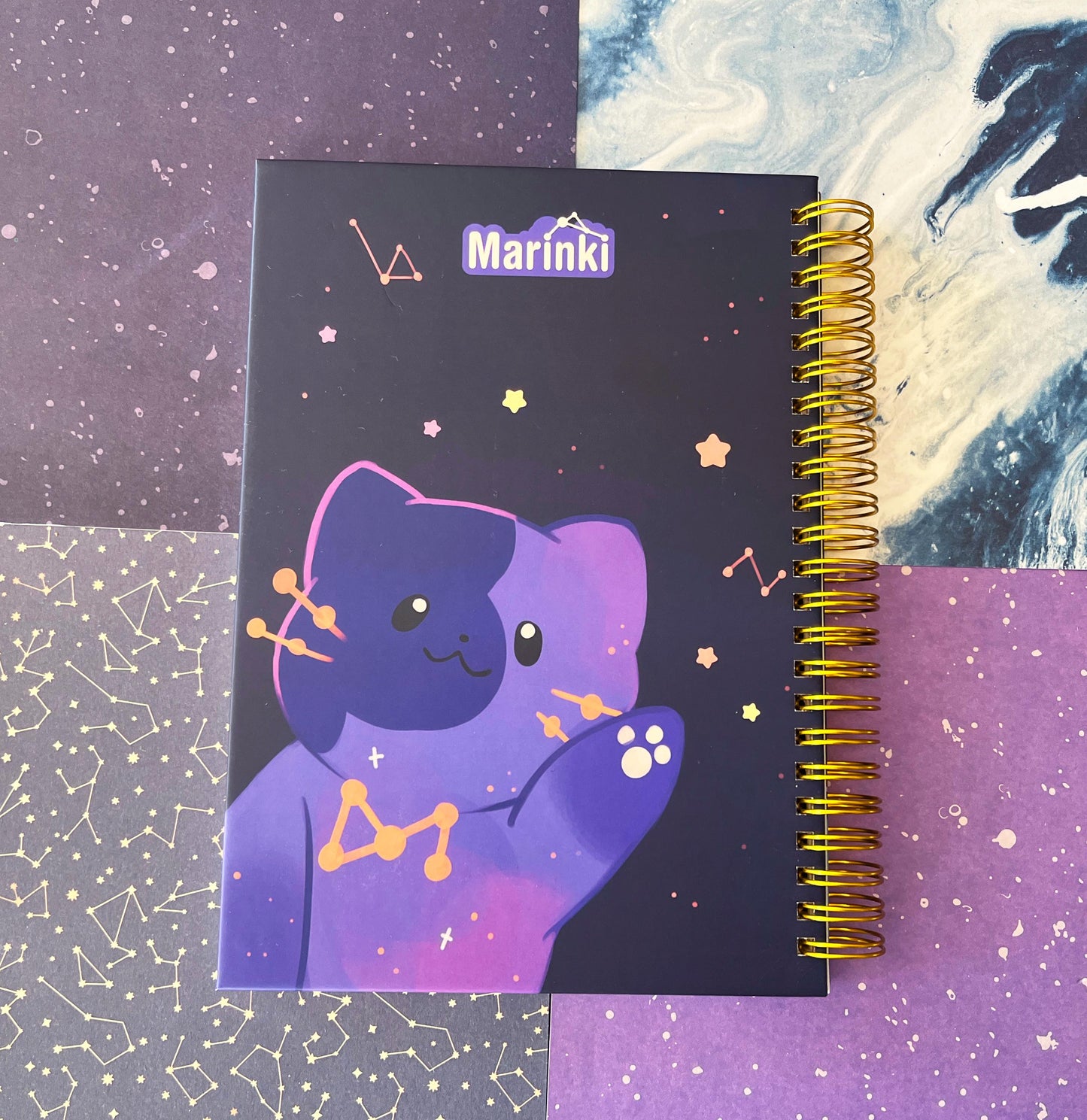 I need space cat - Reusable Sticker Book hard cover gold foil - size A5