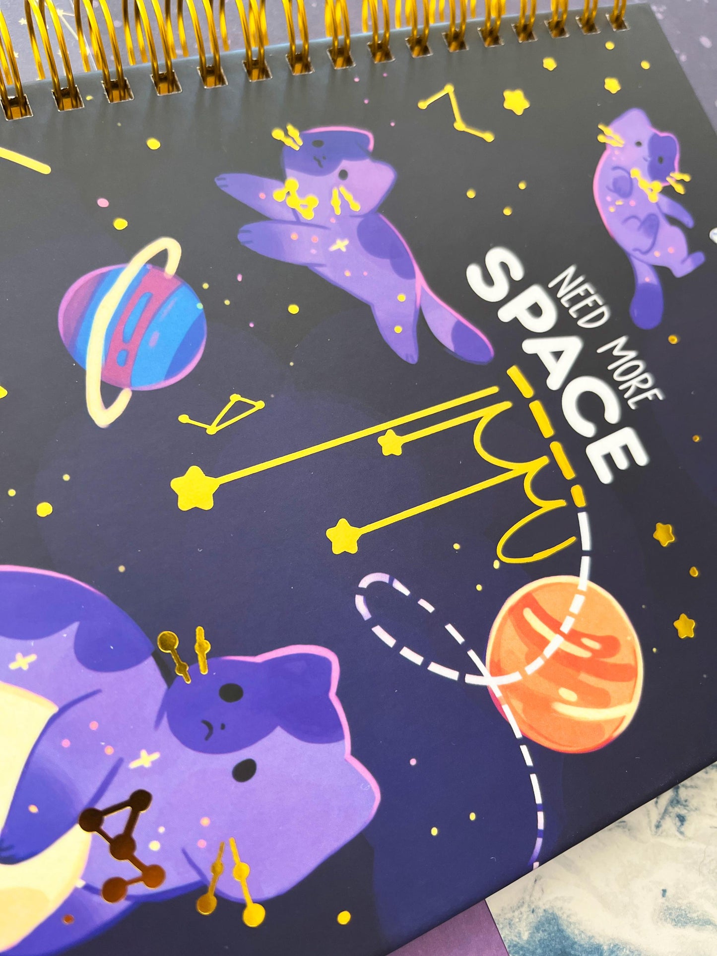 I need space cat - Reusable Sticker Book hard cover gold foil - size A5