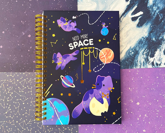 I need space cat - Reusable Sticker Book hard cover gold foil - size A5